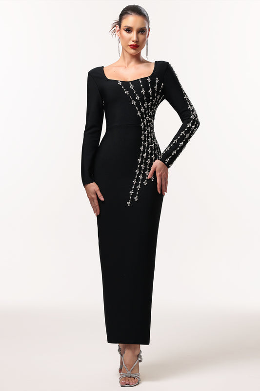 LLstyle Embellished Sculpted Long Black Gown