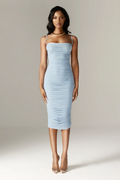 Emory Icy Blue Ruched Slip Midi Dress