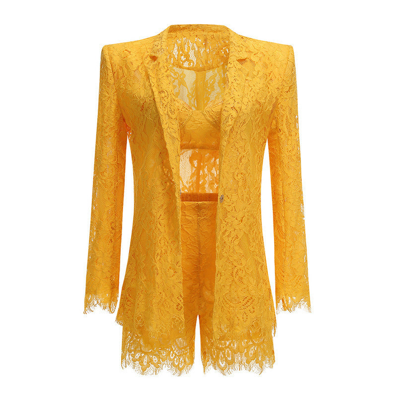 LLstyle Yellow Lace Three Piece Set