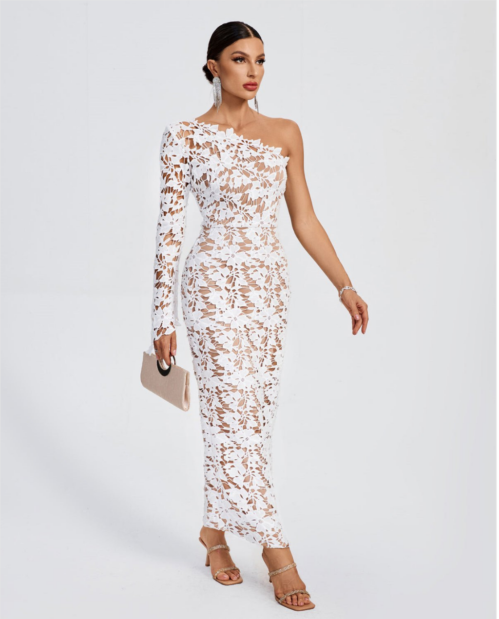 LLstyle One-Shoulder Lace Maxi Dress