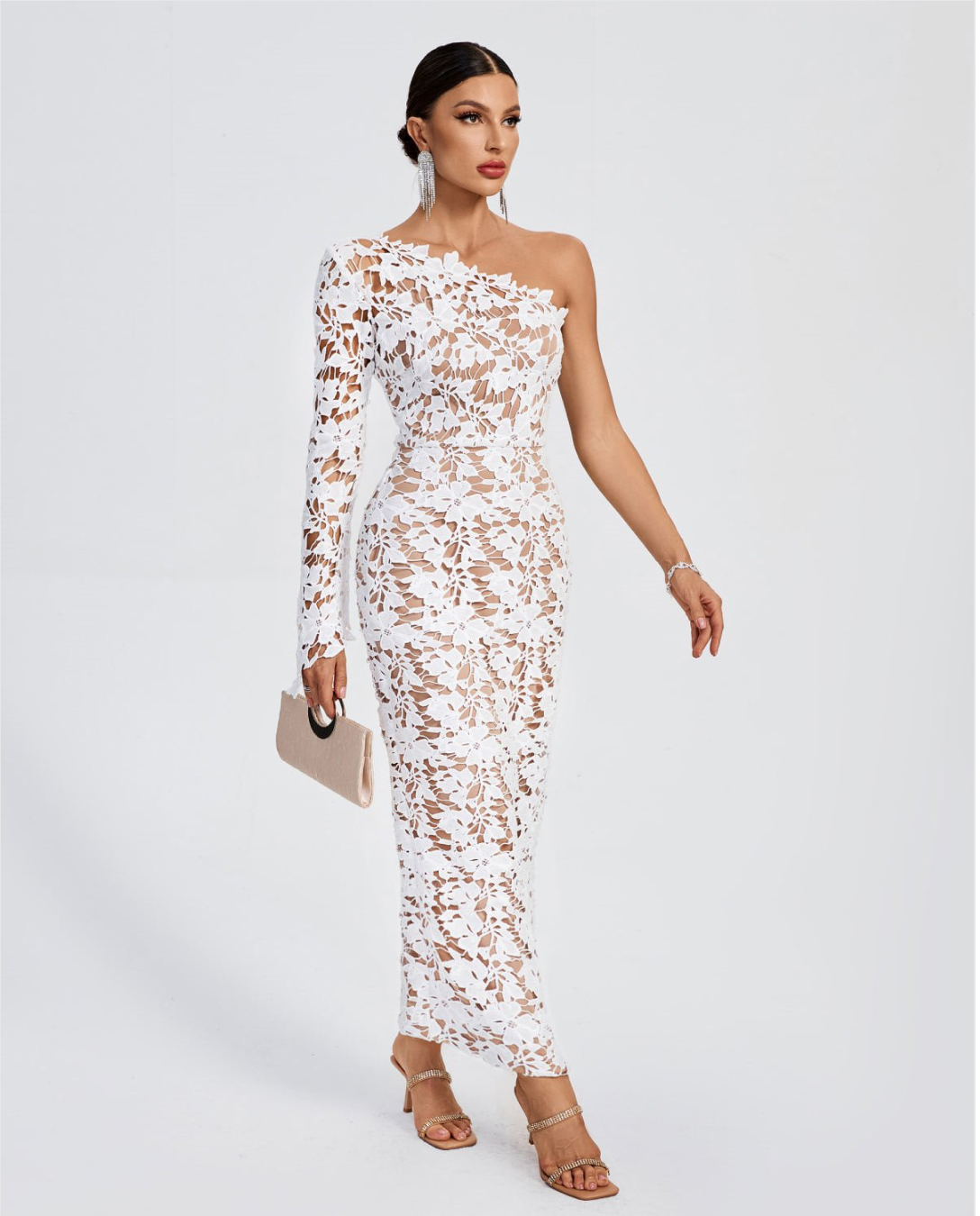 LLstyle One-Shoulder Lace Maxi Dress