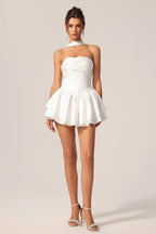 Lennox  White Strapless Ruffle Mini Dress