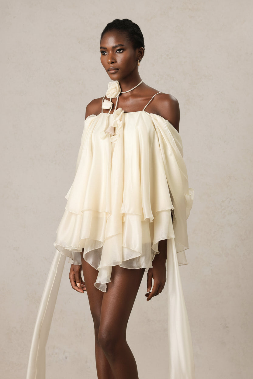 LLstyle Layered Chiffon Off-Shoulder Mini Dress