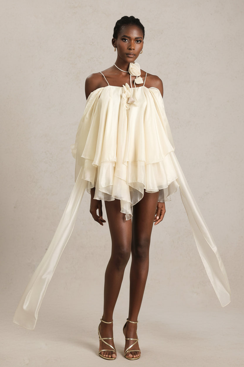LLstyle Layered Chiffon Off-Shoulder Mini Dress