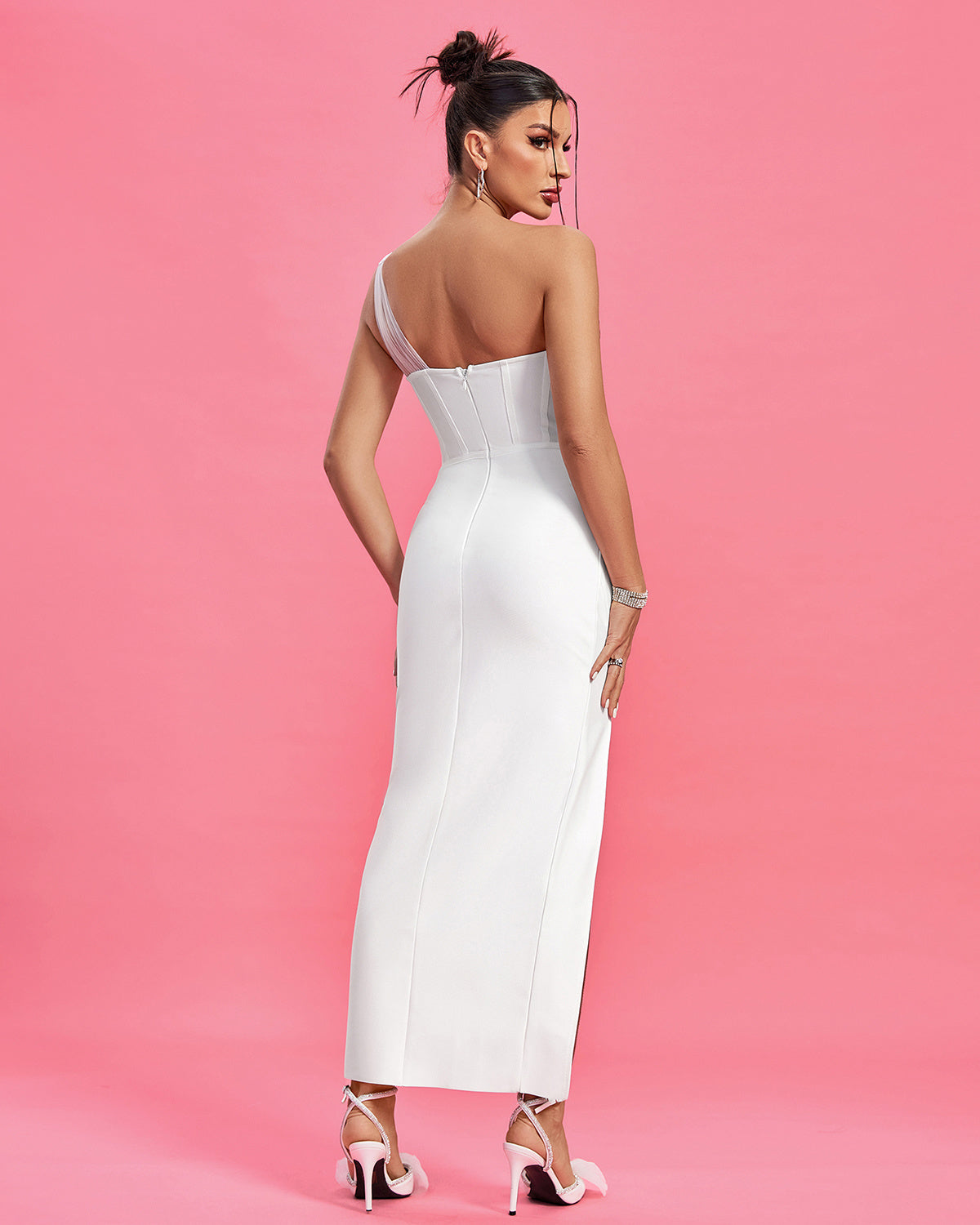 LLstyle White One-Shoulder Embellished Maxi Dress