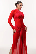 Sabrina Red Draped Sheer Maxi Dress