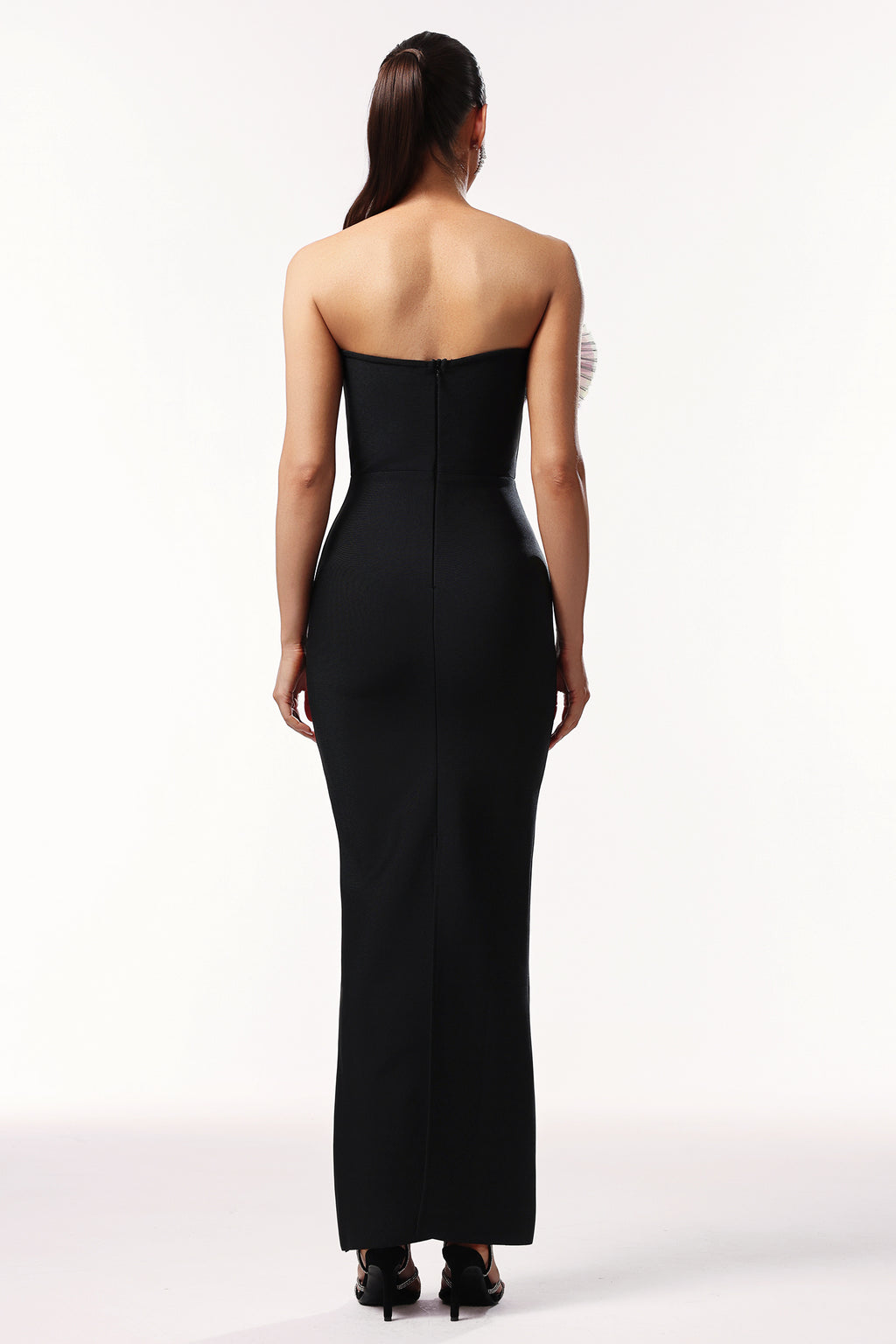 LLstyle Black Strapless Maxi Dress with Sculptural Ruffle