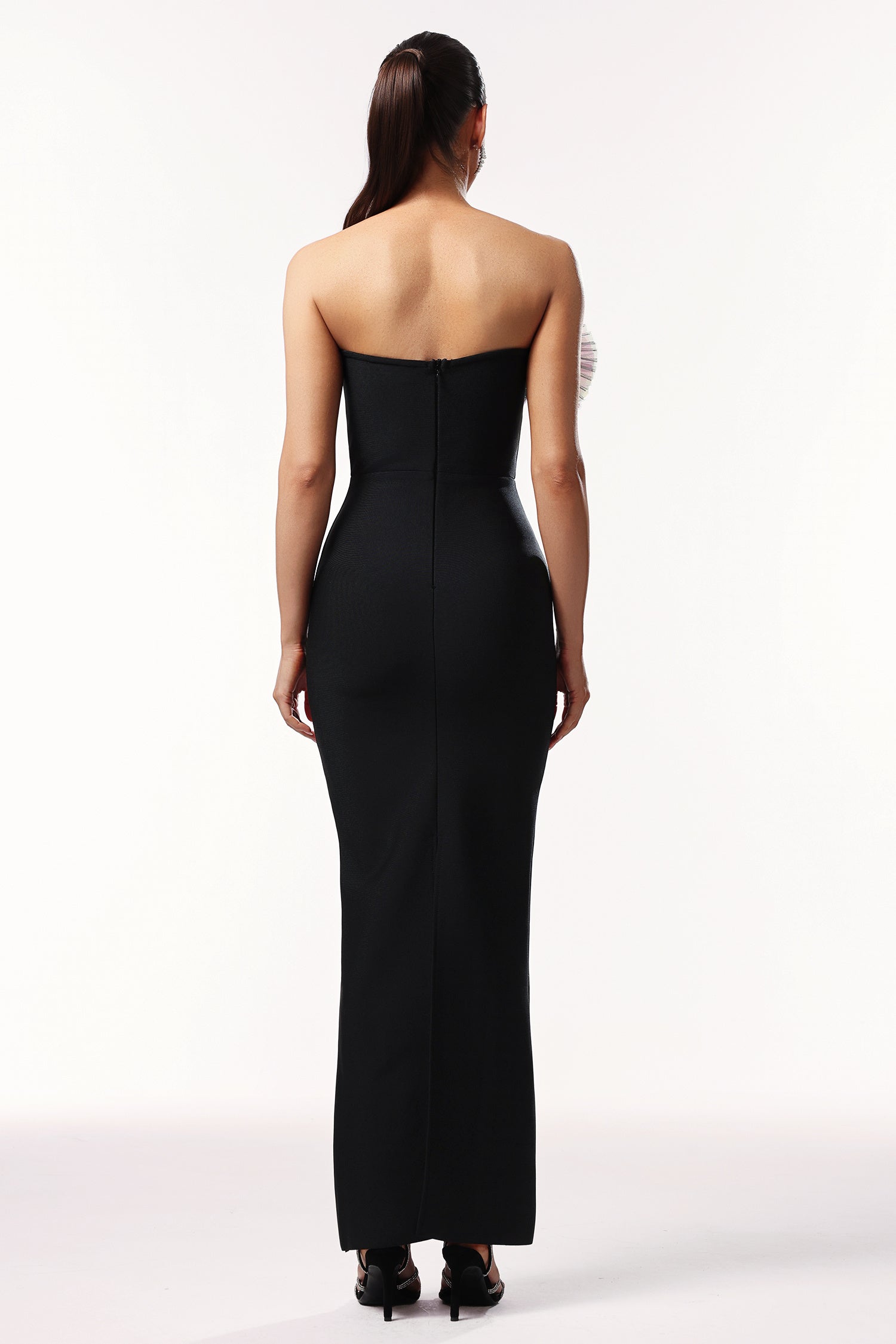 LLstyle Black Strapless Maxi Dress with Sculptural Ruffle