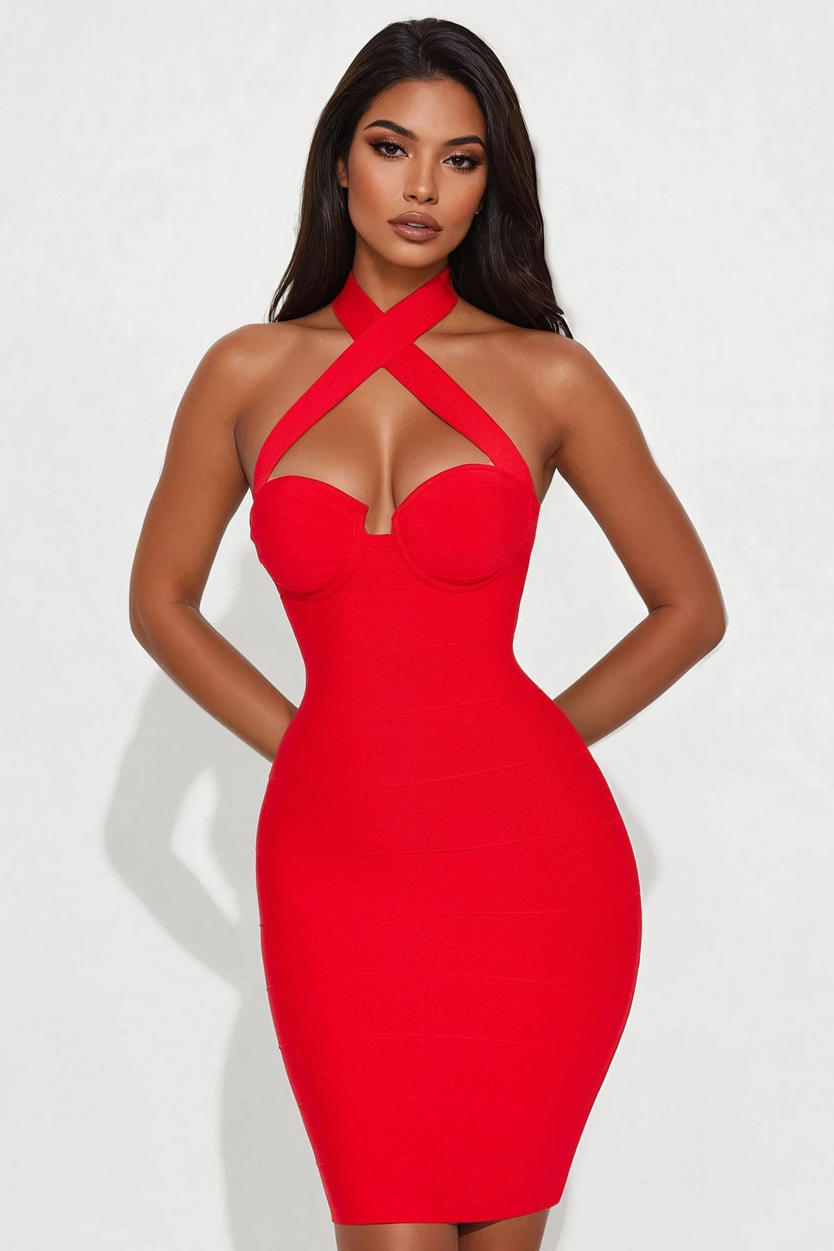 LLstyle Halter Cross-Neck Bandage Midi Dress