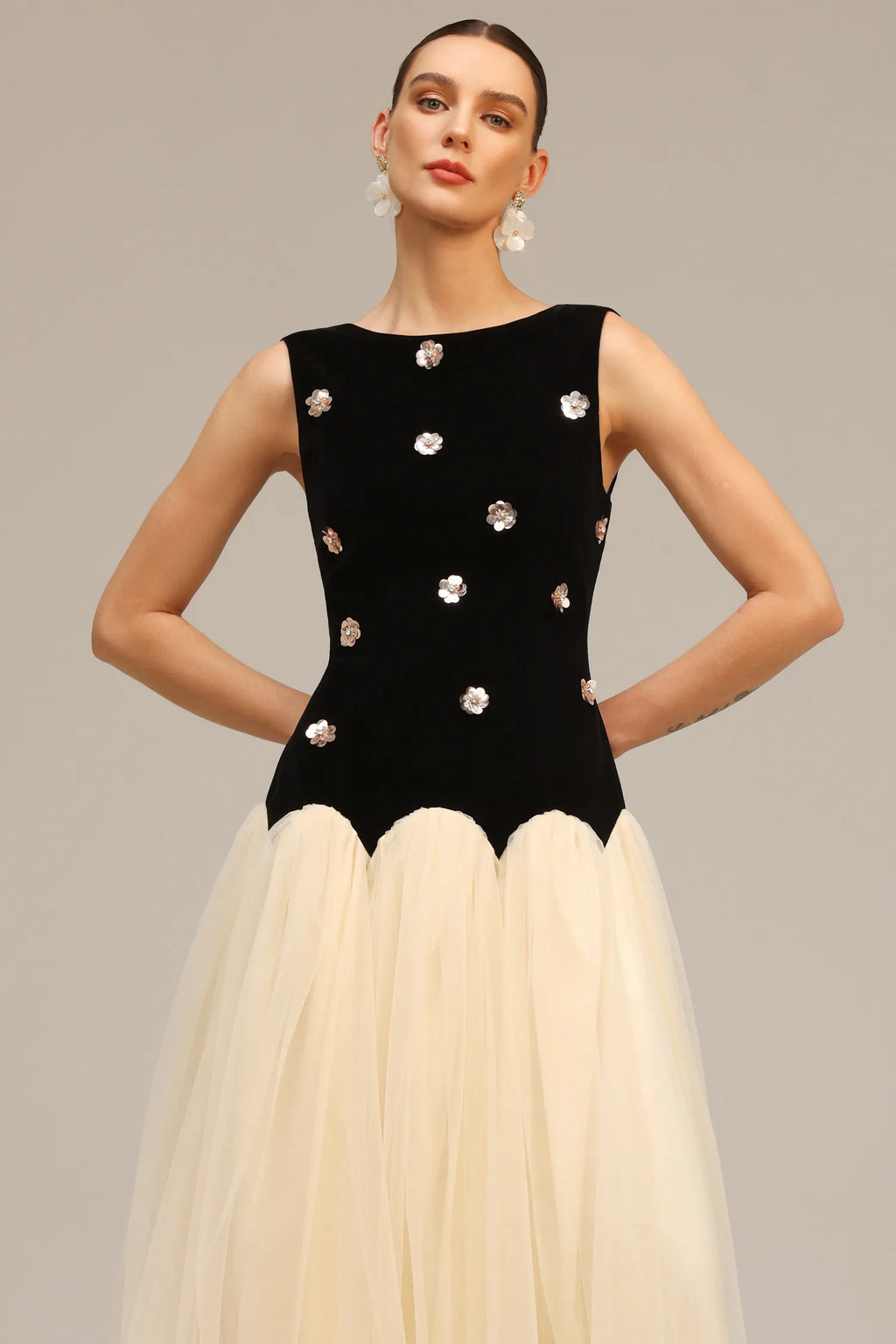 Noira Embellished Tulle Midi Dress