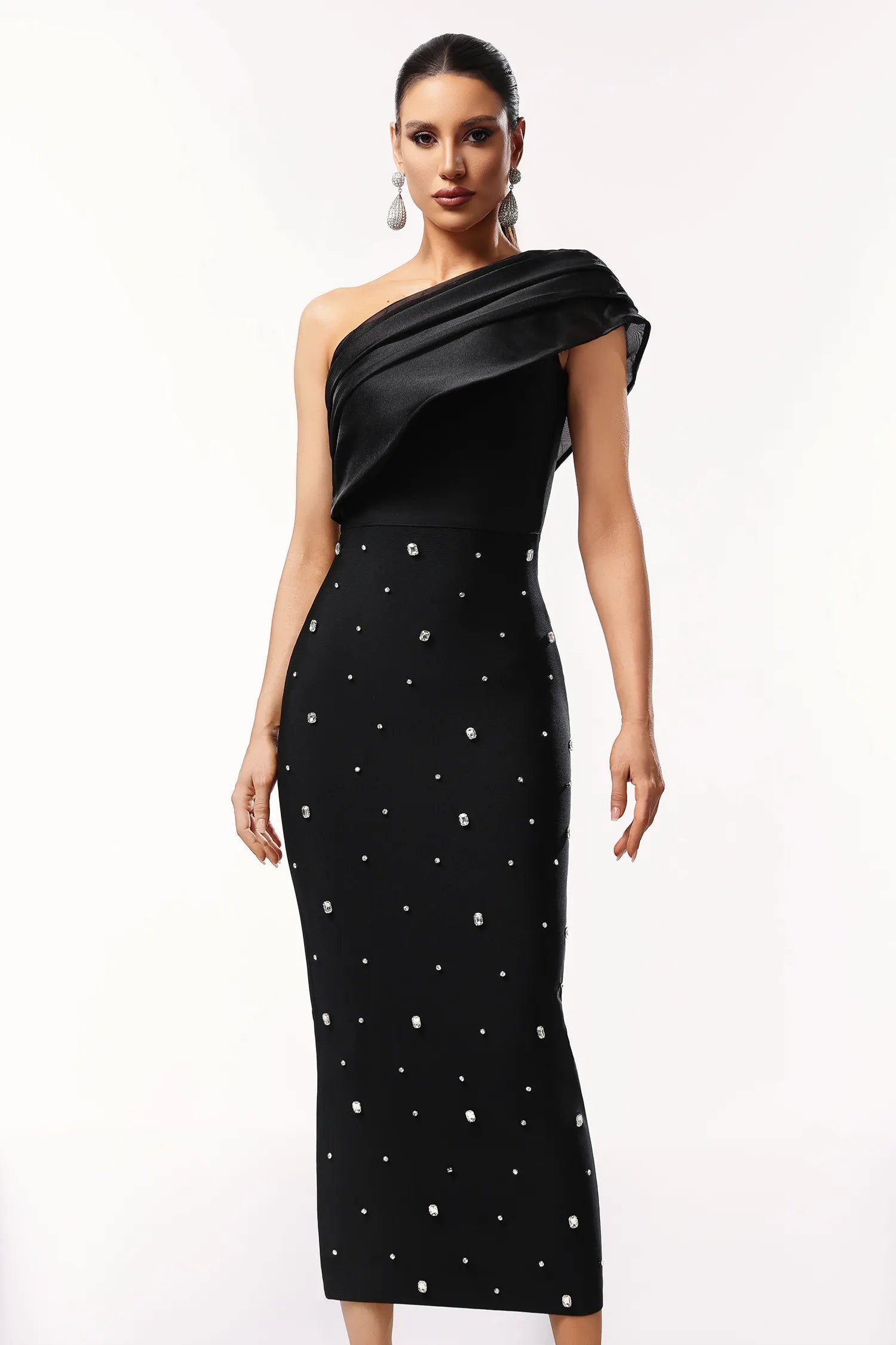 LLstyle Black One-Shoulder Midi Dress
