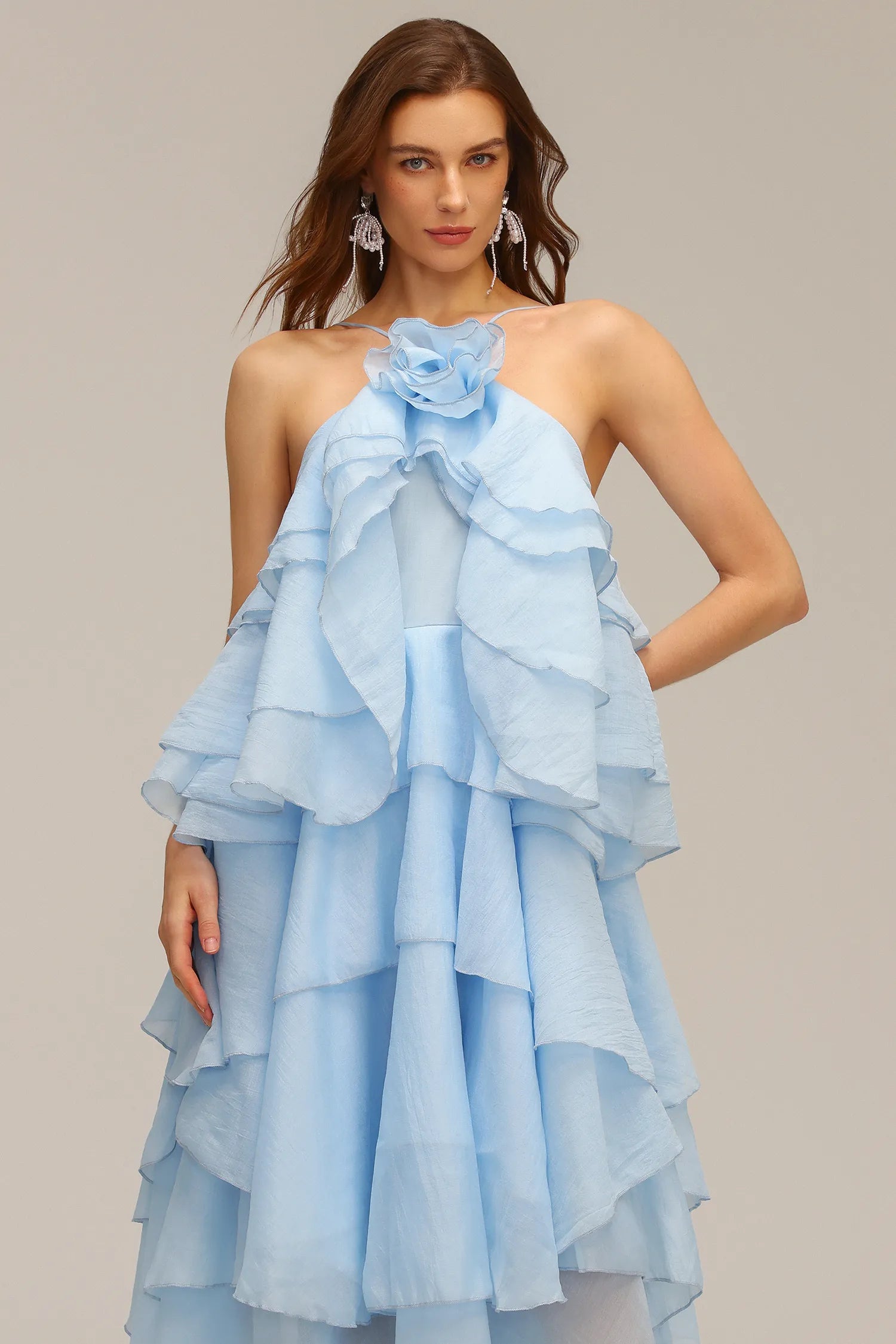 LLstyle Ruffle Halter Maxi Dress