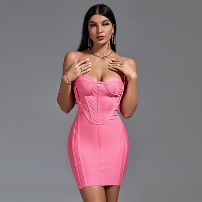 LLstyle Pink Corset Bodycon Mini Dress