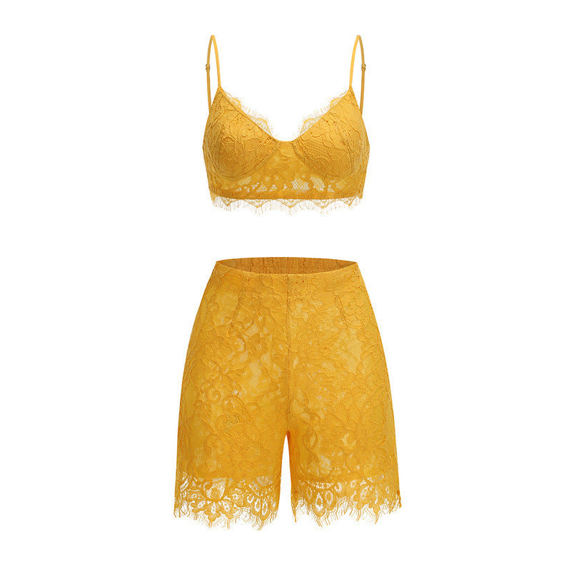 LLstyle Yellow Lace Three Piece Set