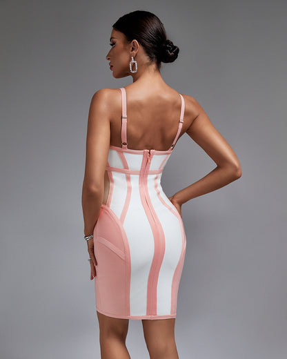 LLstyle White & Blush Paneled Bodycon Mini Dress