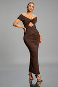 Jennifer Ruched Off-Shoulder Cutout Gown