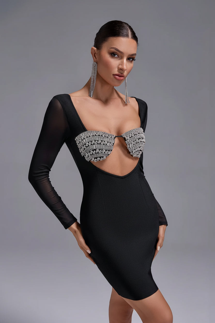 LLstyle Crystal Bust Cut-Out Mini Dress