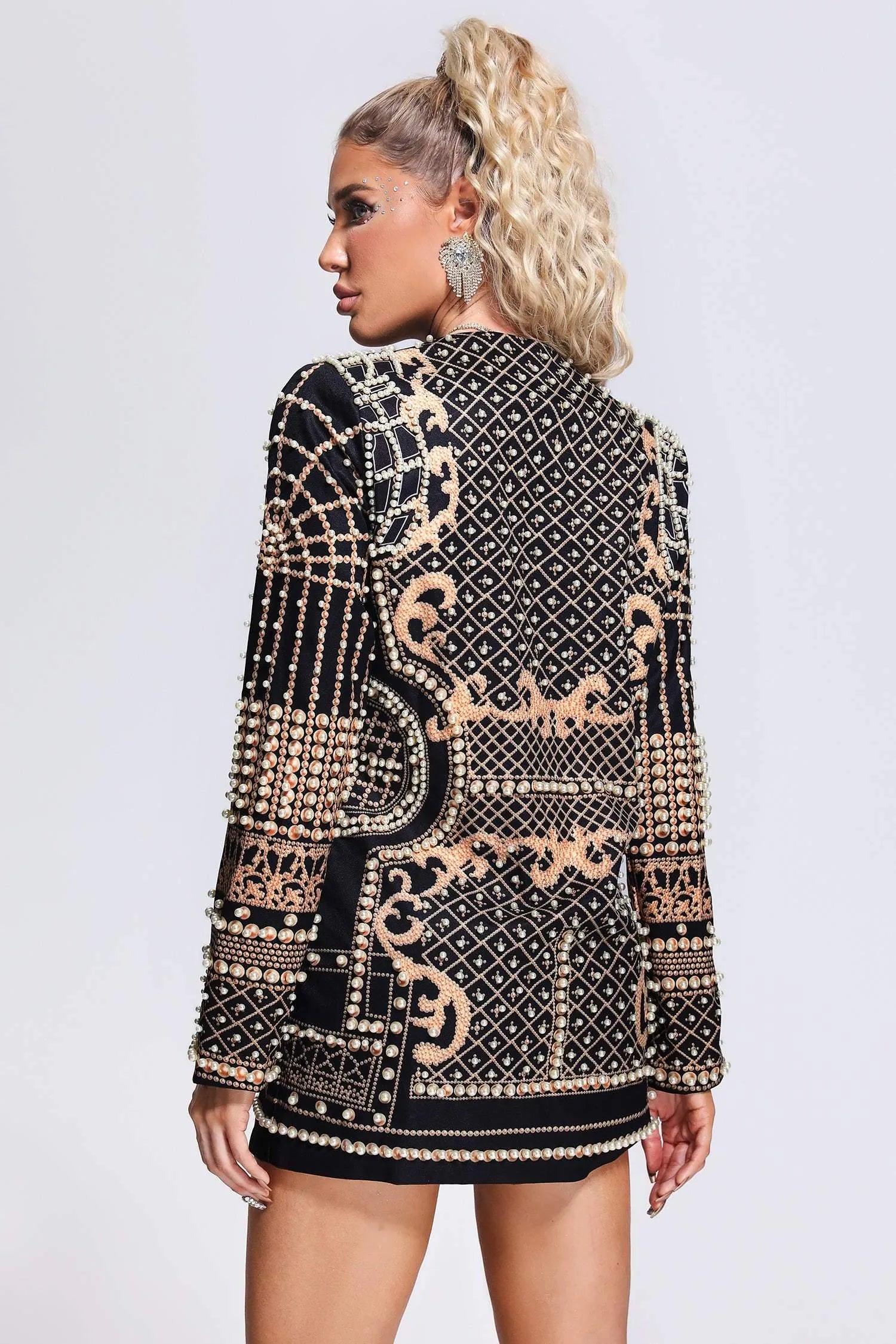 LLstyle Embellished Deep V-Neck Blazer Dress