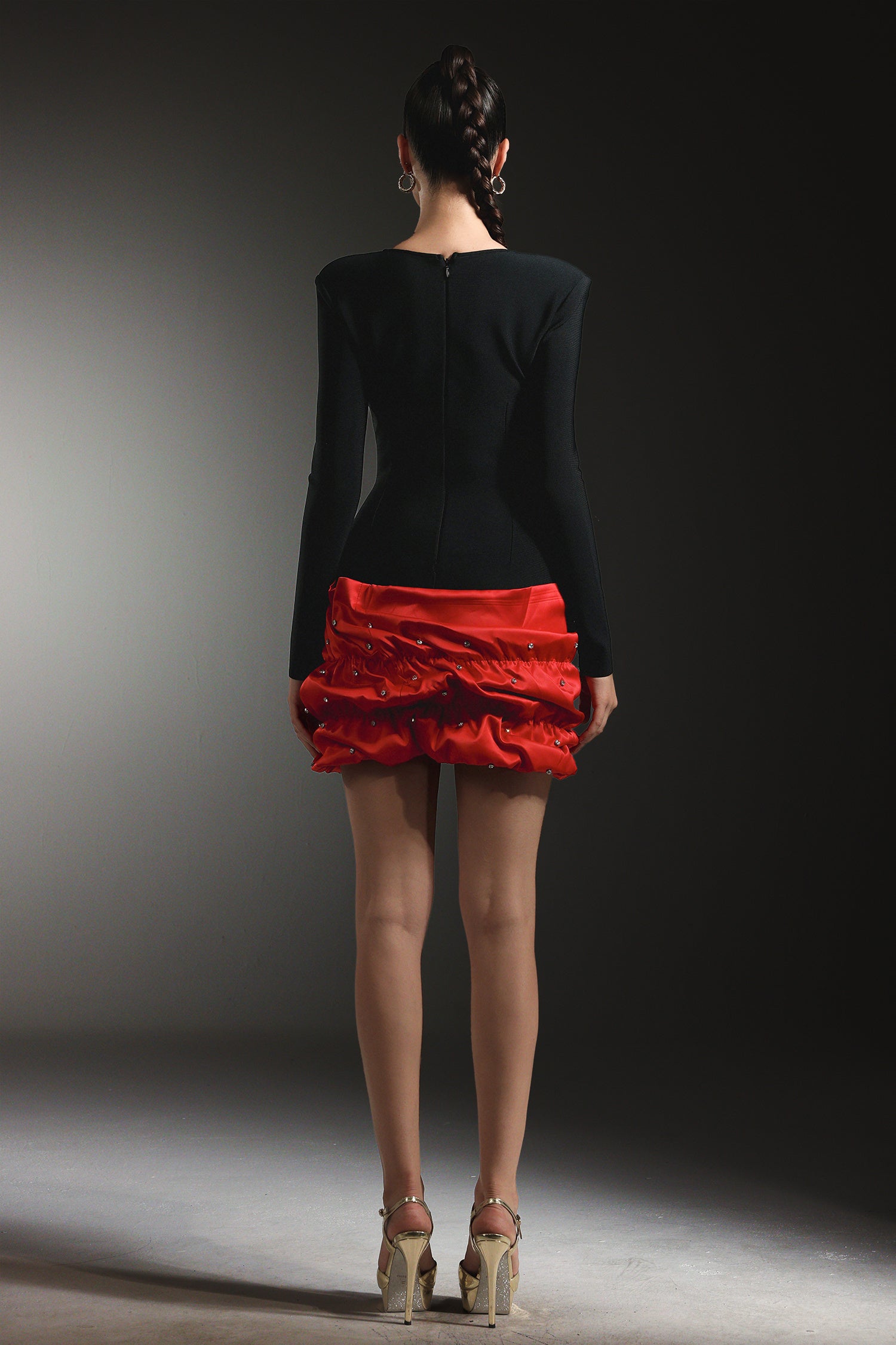 LLstyle Long-Sleeve Plunge Mini Dress