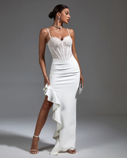 LLstyle Ivory Lace Corset Maxi Dress