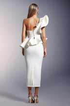 Héva One-Shoulder Ruffle Midi Dress