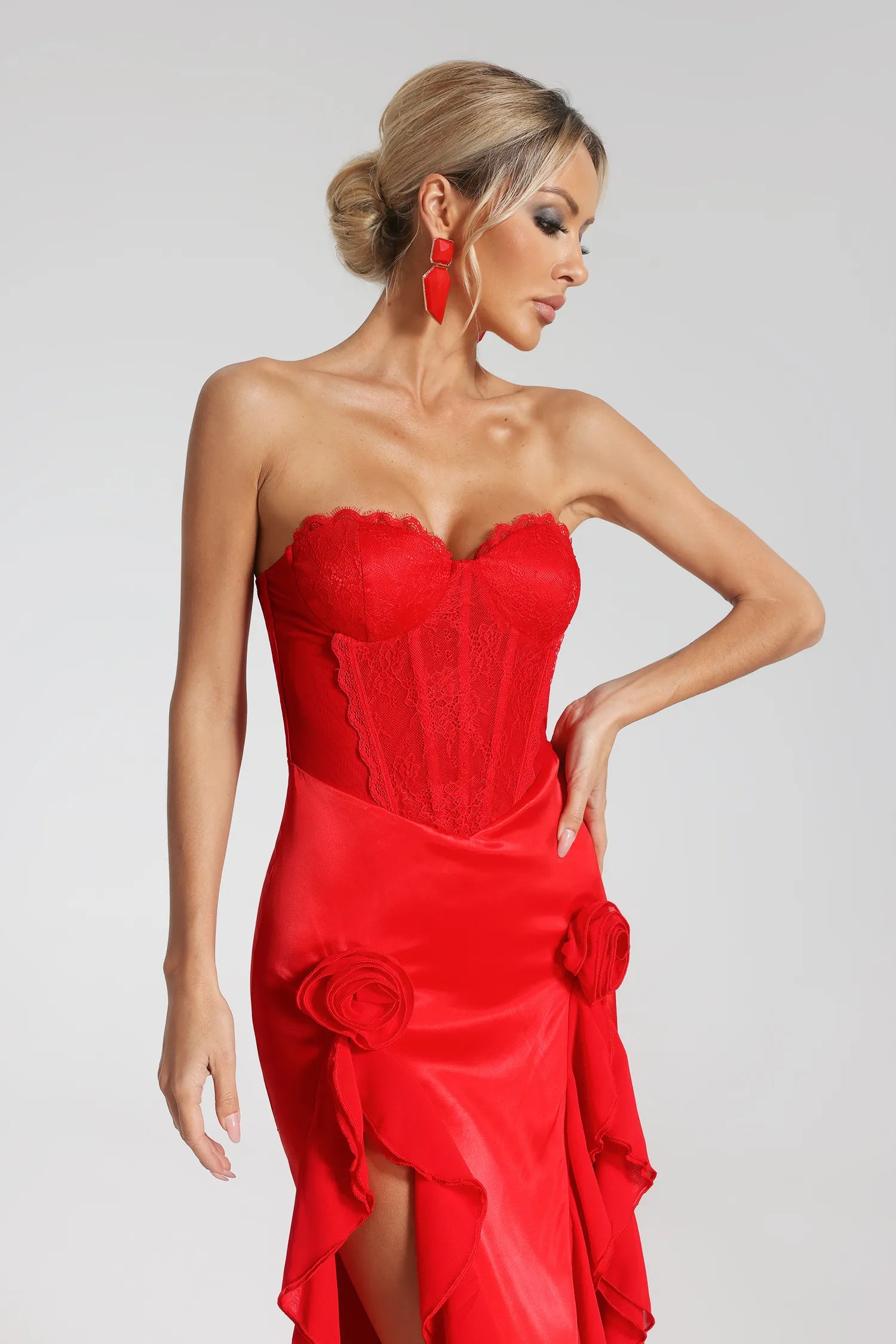 LLstyle Strapless Lace Corset Maxi Dress