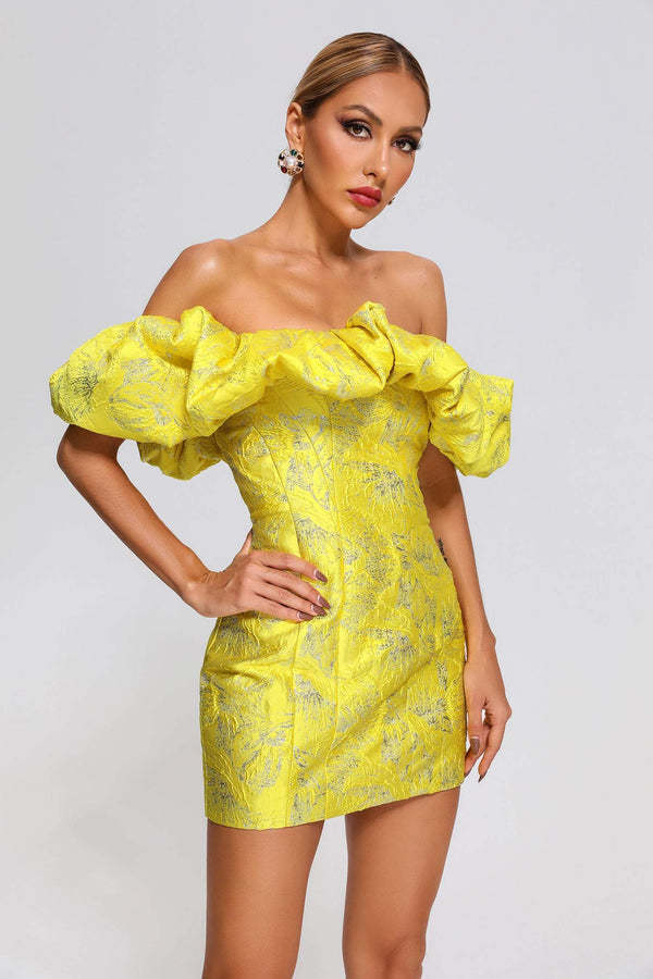LLstyle Yellow Off-Shoulder Ruffle Mini Dress