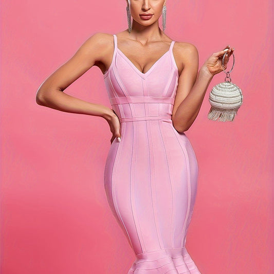 LLstyle  V Neck Bodycon Midi Cocktail Bandage Dress