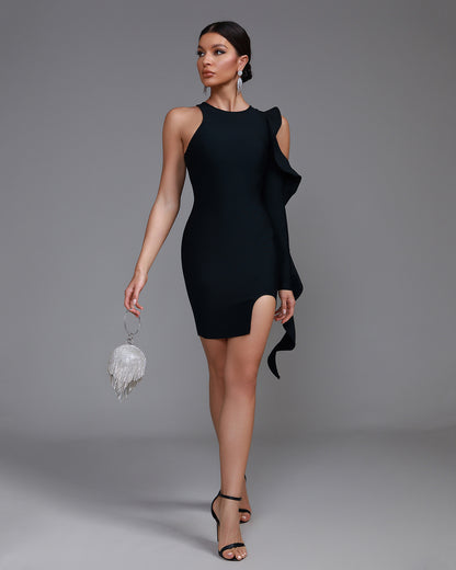LLstyle Black One Shoulder Ruffle Mini Dress