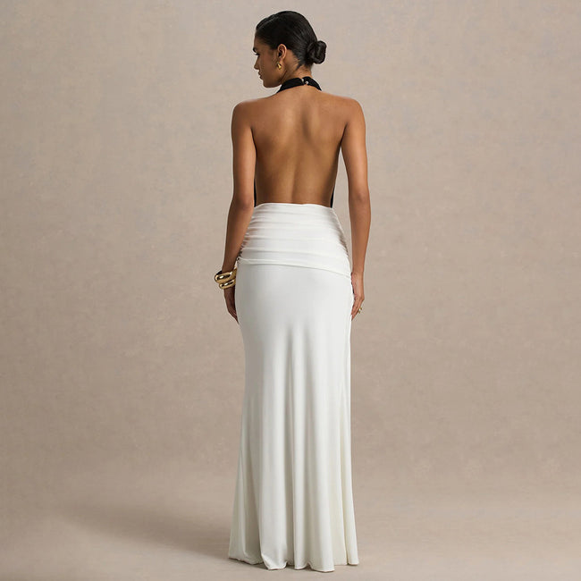 LLstyle Two-Tone Halter Maxi Dress