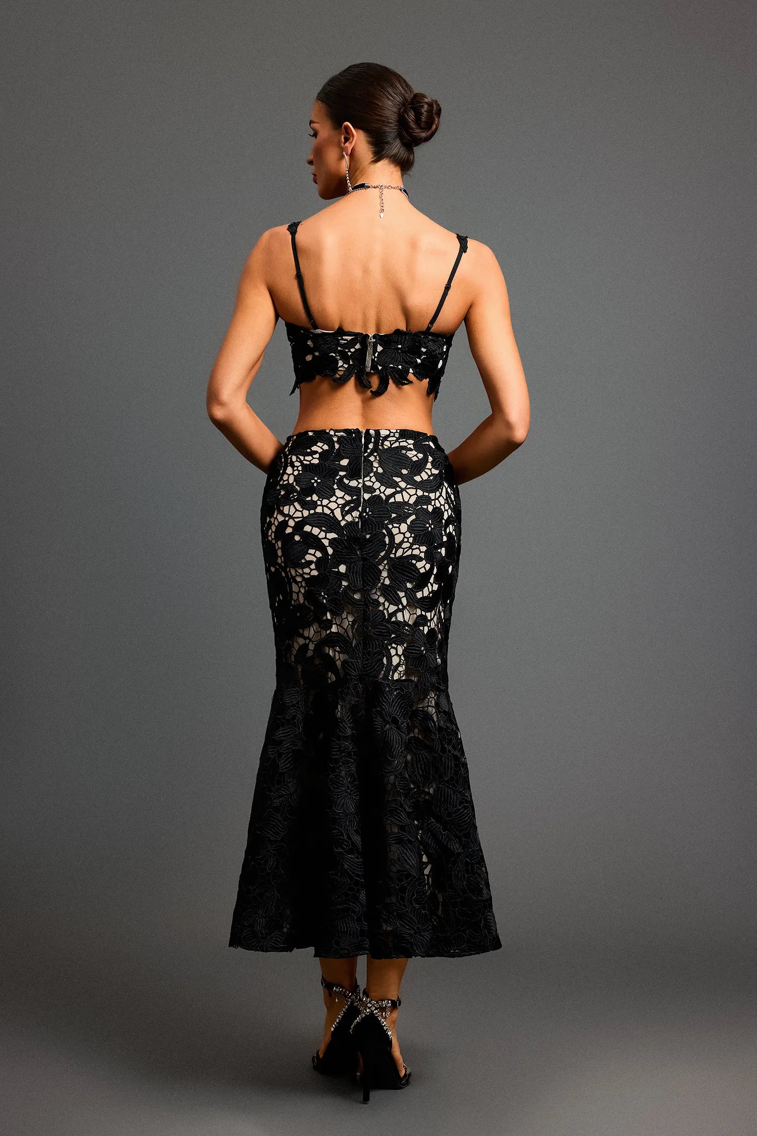 LLstyle Black Lace Two-Piece Midi Set