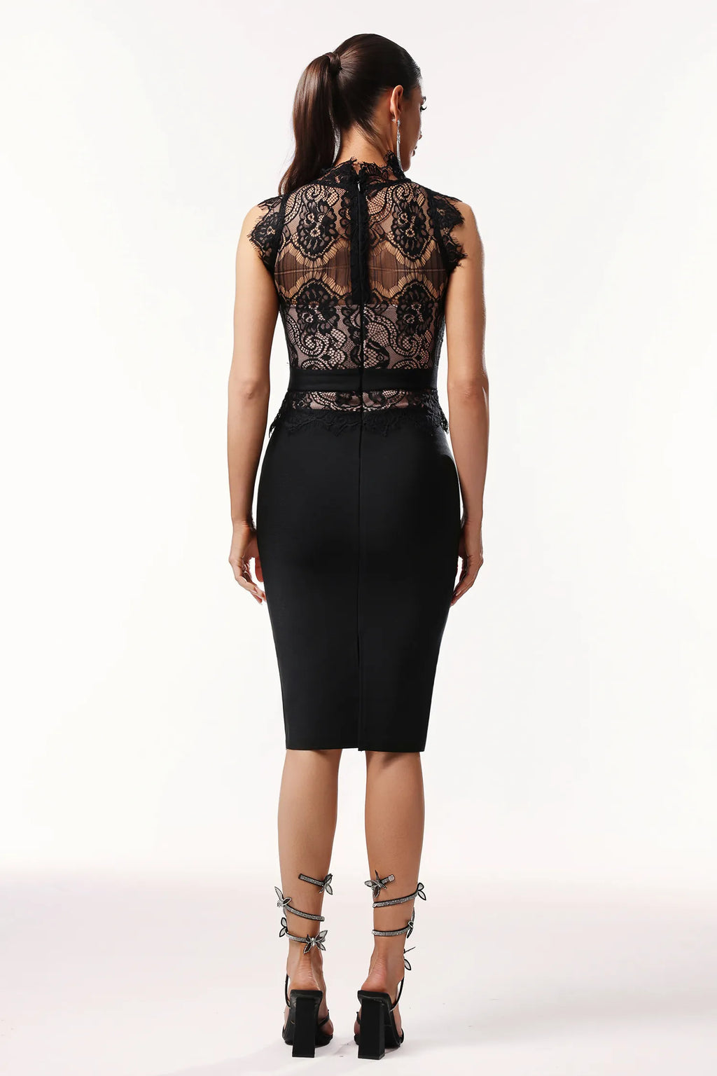 Matilda Lace High-Neck Bodycon Midi Dress