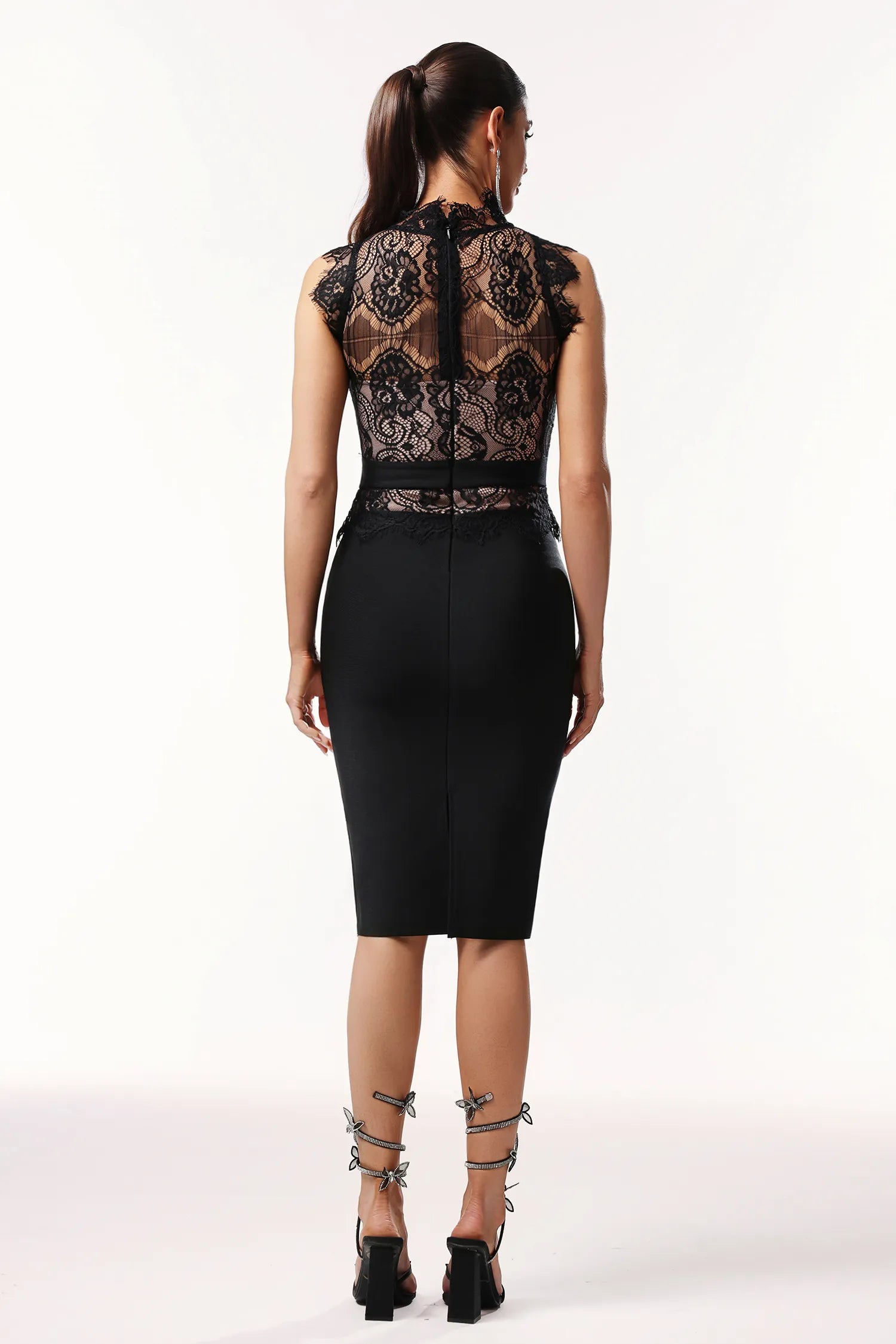Matilda Lace High-Neck Bodycon Midi Dress