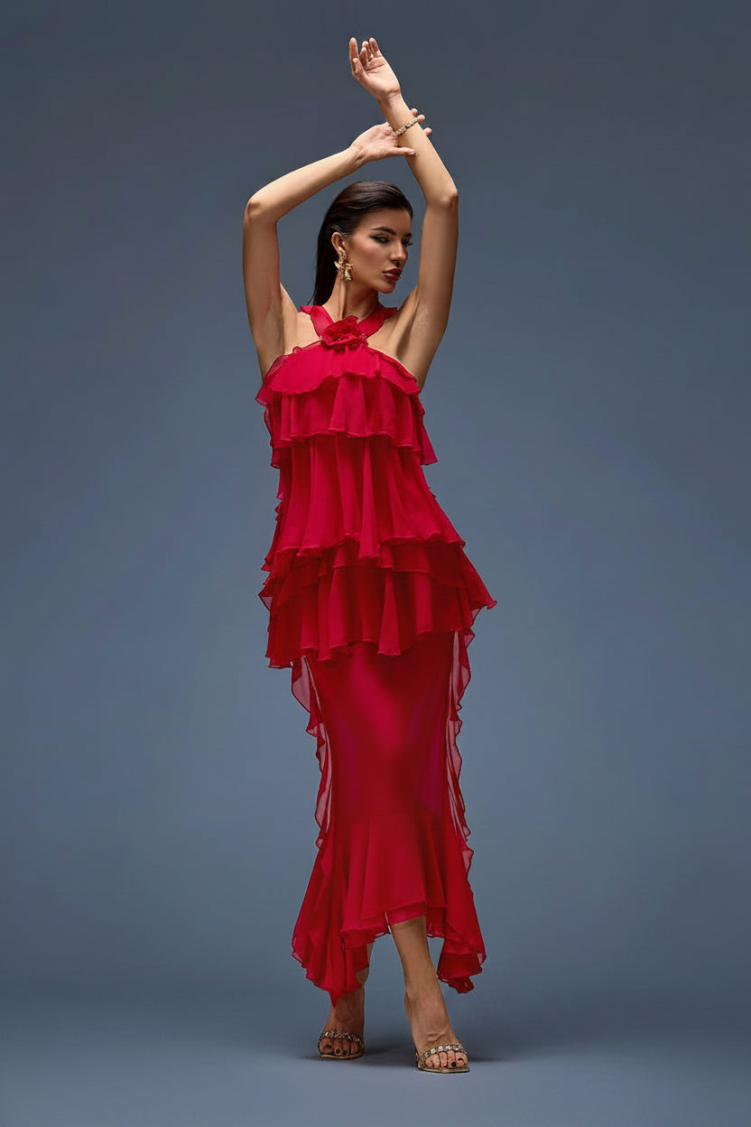 Scarlet Rose Ruffle Maxi Dress