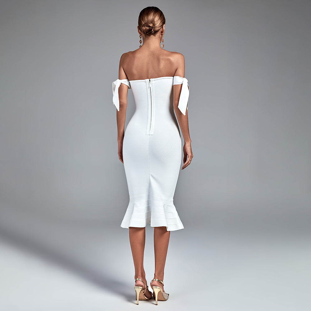 LLstyle White Off-Shoulder Sweetheart Midi Dress