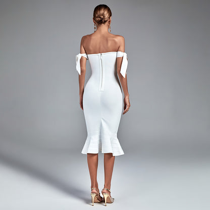 LLstyle White Off-Shoulder Sweetheart Midi Dress