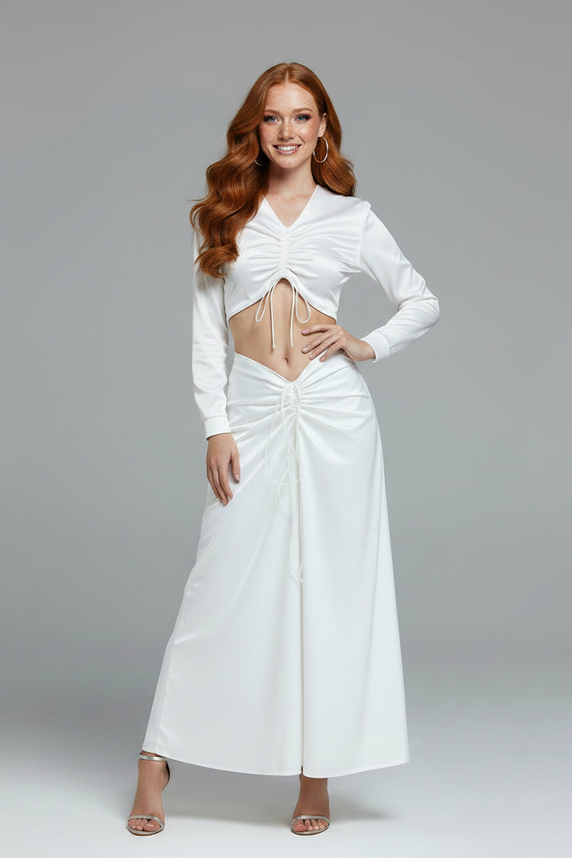 LLstyle Ruched Cut-Out White Two Piece