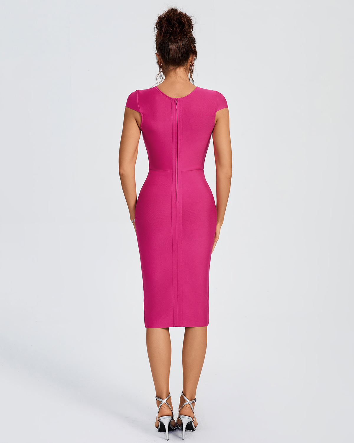 LLstyle Pink Cap-Sleeve Bodycon Midi Dress