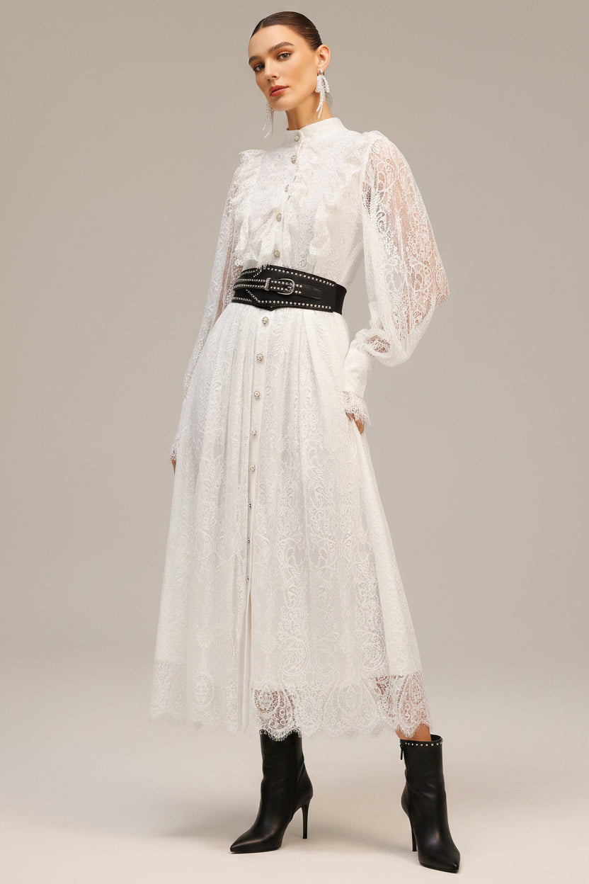 LLstyle Lace Button-Down Midi Dress