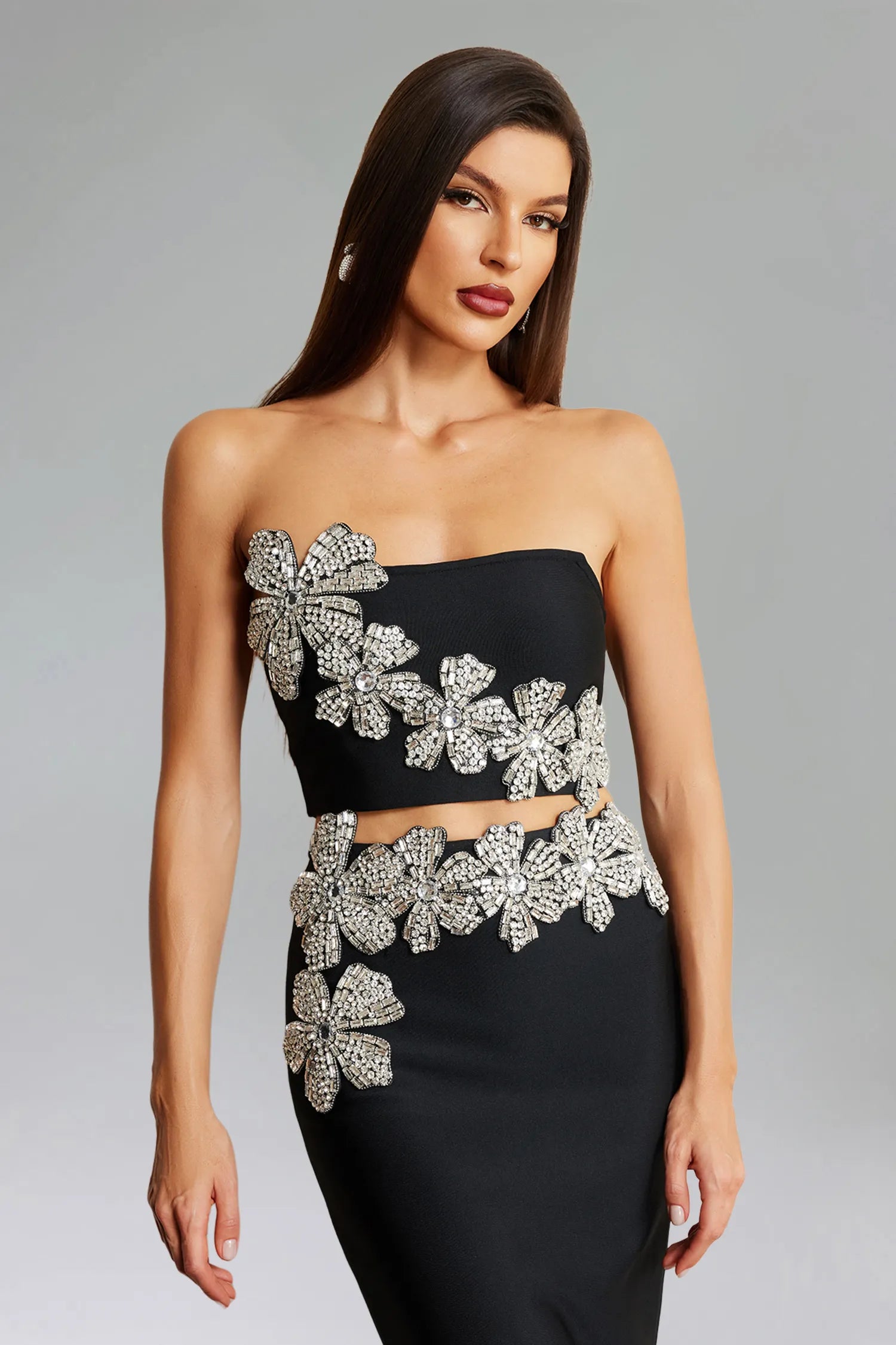 LLstyle Strapless Sequin Lace Mini Dress