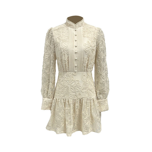 LLstyle Embroidered Lace Mini Dress with Ruffled Hem