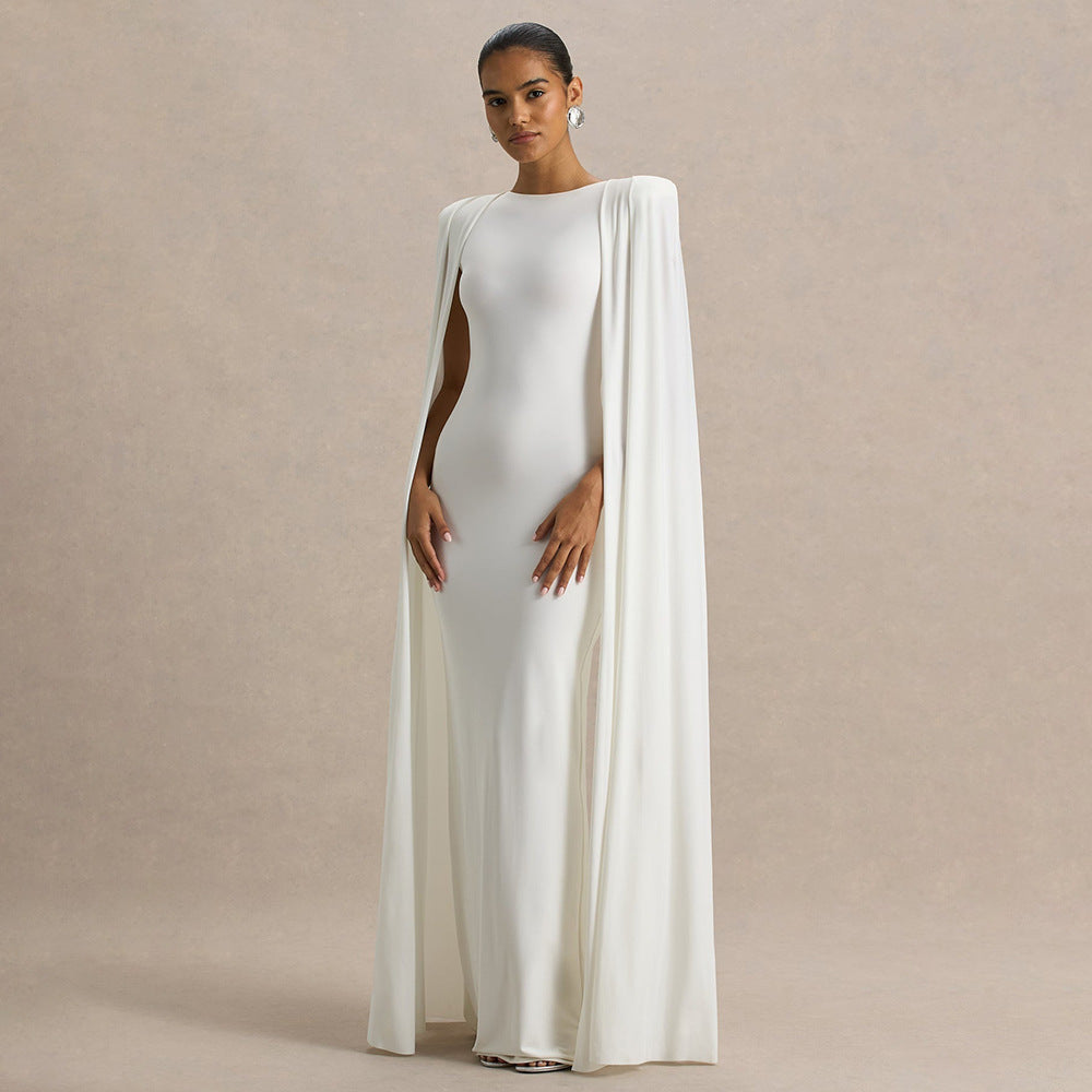 LLstyle White Cape Sleeve Maxi Dress
