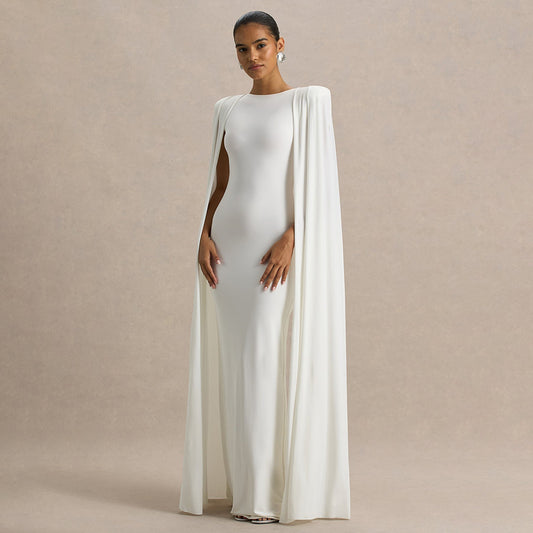 LLstyle White Cape Sleeve Maxi Dress