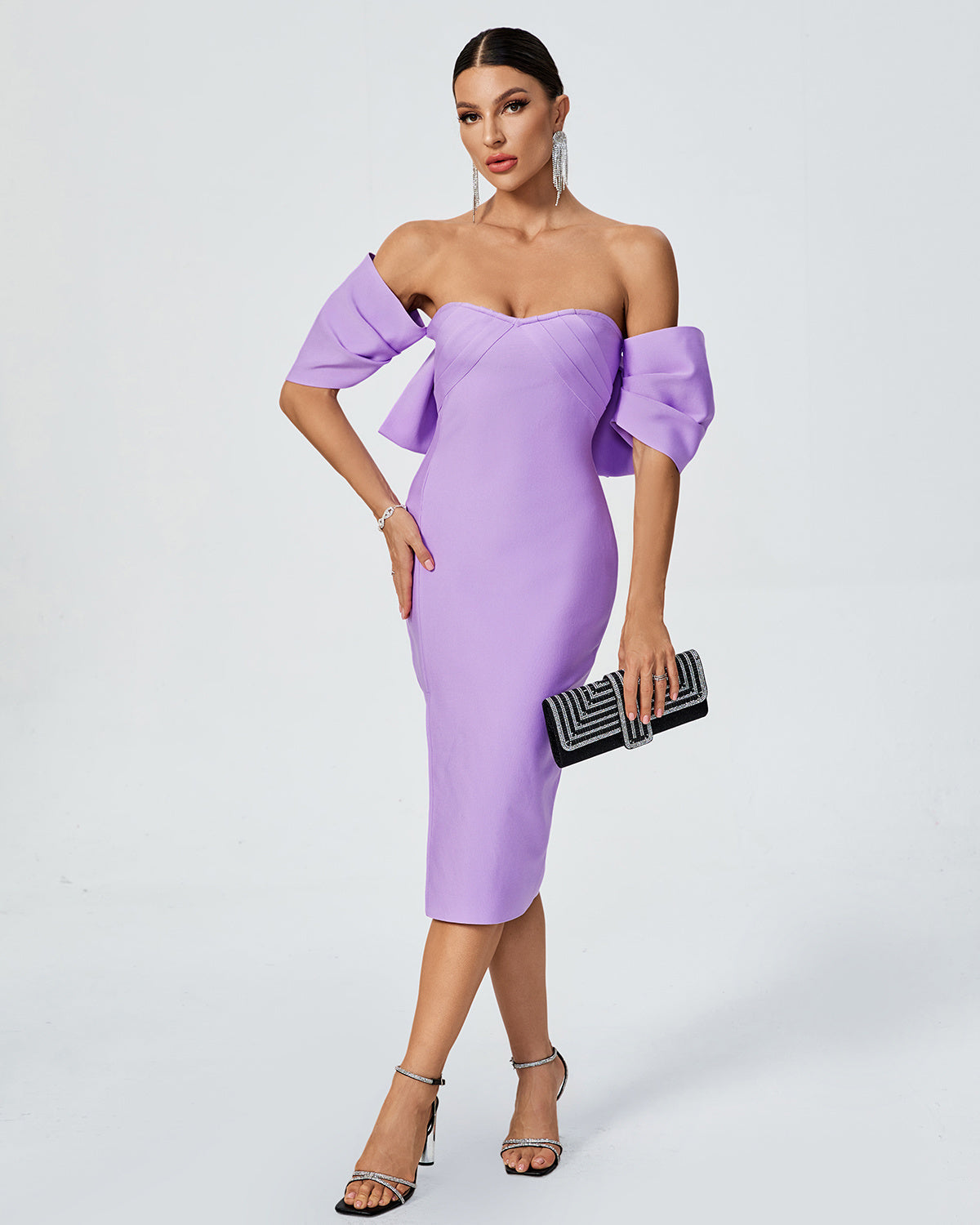 LLstyle Lavender Off Shoulder Midi Dress