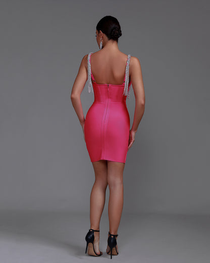 LLstyle Pink Crystal Strap Corset Dress
