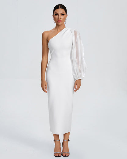 LLstyle One Shoulder White Midi Dress