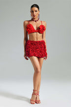 Brielle 3D Rose Mini Skirt Set