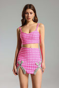 LLstyle Crystal Bow Detail Crop Top & Mini Skirt Set