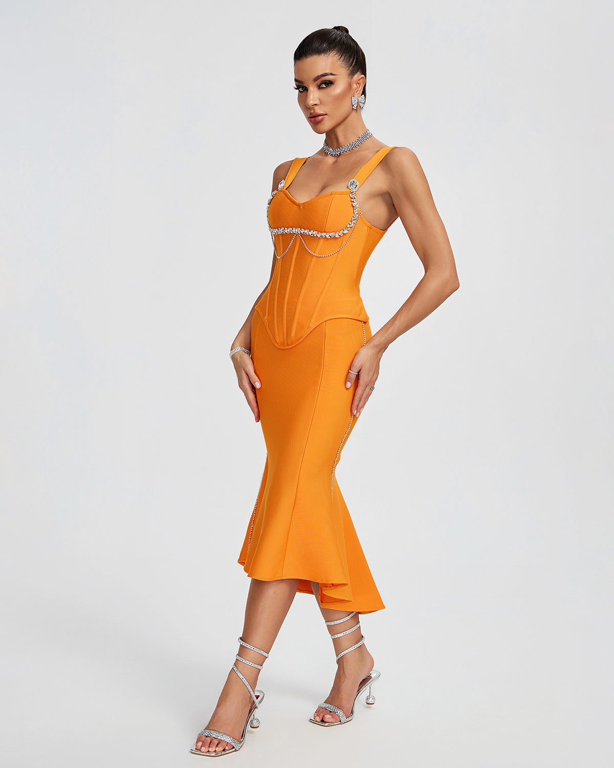 LLstyle Orange Corset Mermaid Dress