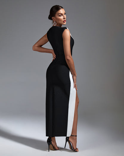 LLstyle Black and White Geometric Midi Dress